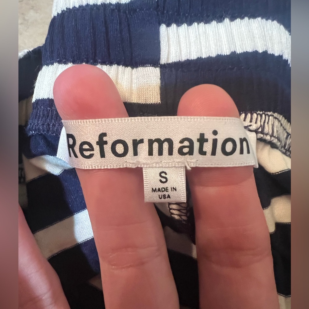 Reformation Navy Blue/White Striped Pajama Lounge Shorts Size Small - Picture 2 of 7